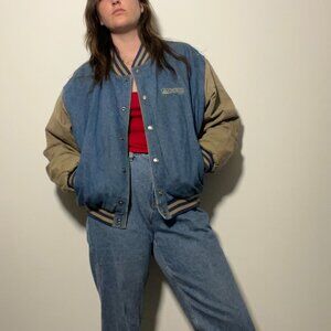 Vintage Denim Varsity Jacket – Classic 90s Style